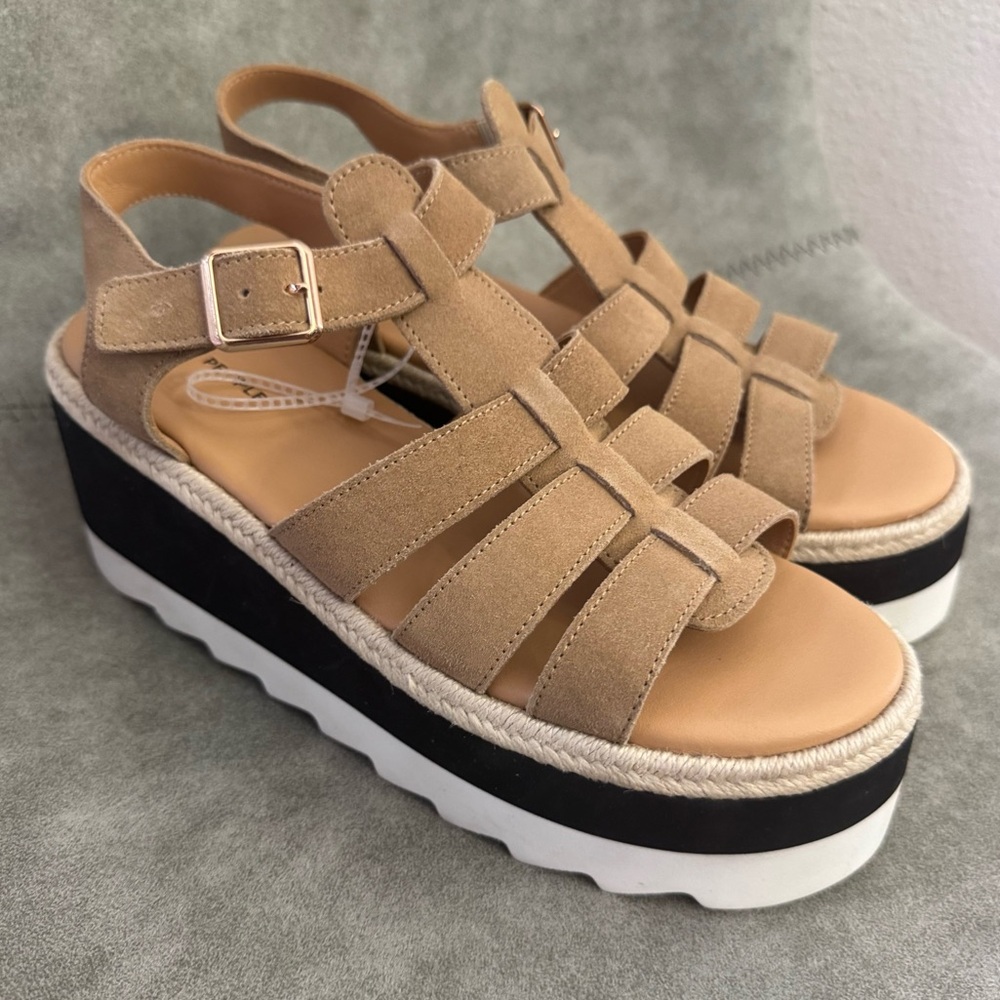 NWT Free People Movement Mykonos Suede Fisherman Platform Wedge Sandals Vachetta - Picture 2 of 11